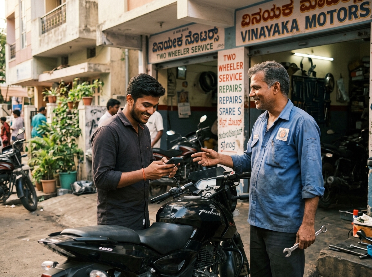 Mechanic and owner during bike handover